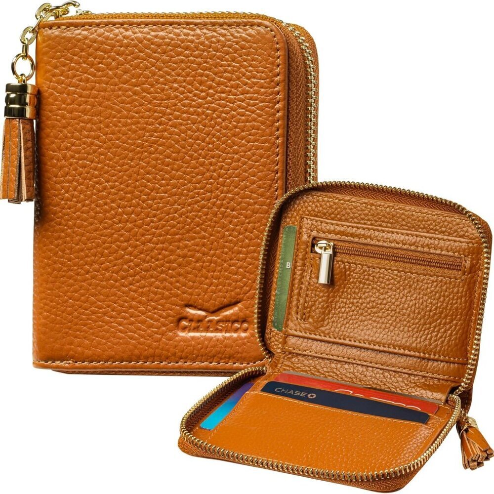 Women's Leather RFID Wallet Compact Zipper Coin Pocket Card Holder Travel